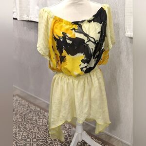 Ashley Stewart Yellow Striped Off Shoulder Floral High Low Dress - Size 22/24